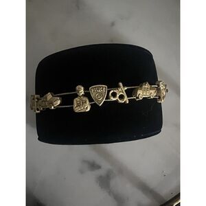 Vintage Bracelet Police Law Enforcement Slide Charms Gold Tone 7”
